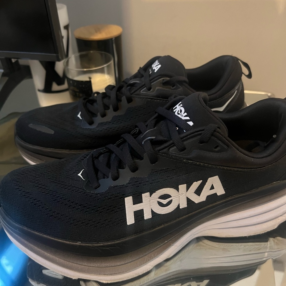 Hoka Bondi 8 Black Athletic Shoes with Cushioned Midsole - lightly worn!!